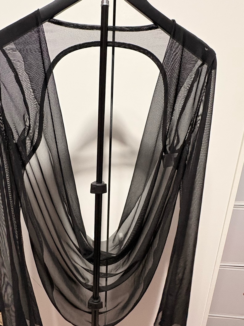 Black Sheer Mesh Swim Coverup - Lightweight Long Sleeve